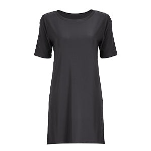 Short sleeve round neck black side split travel T-shirt for women