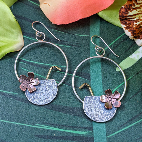 Sterling silver hammered coconut drink earrings