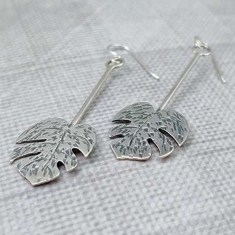 Sterling silver monstera leaf earrings