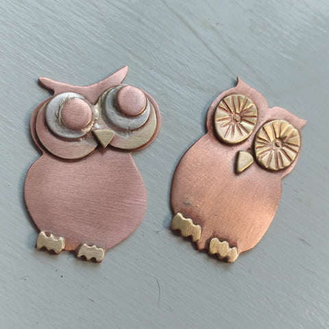 Two mid century owls in metal