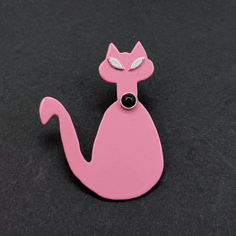 Pink handmade cat pin or cat brooch