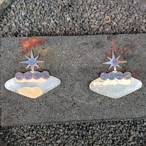 Tiki Tour 2020 earrings on the soldering block