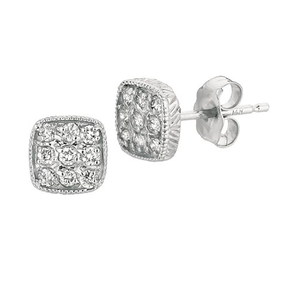 White Gold Diamond Square Stud Earrings Alpha Jewelers