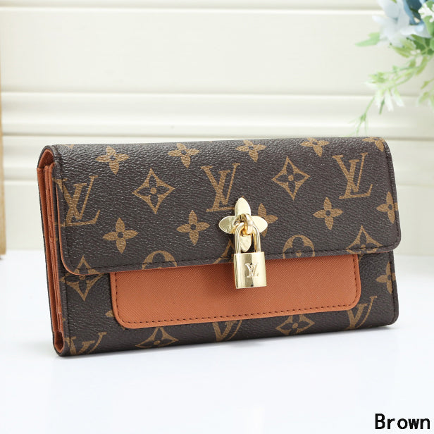 LV Louis Vuitton Women Leather Multicolor Wallet Purse Brown