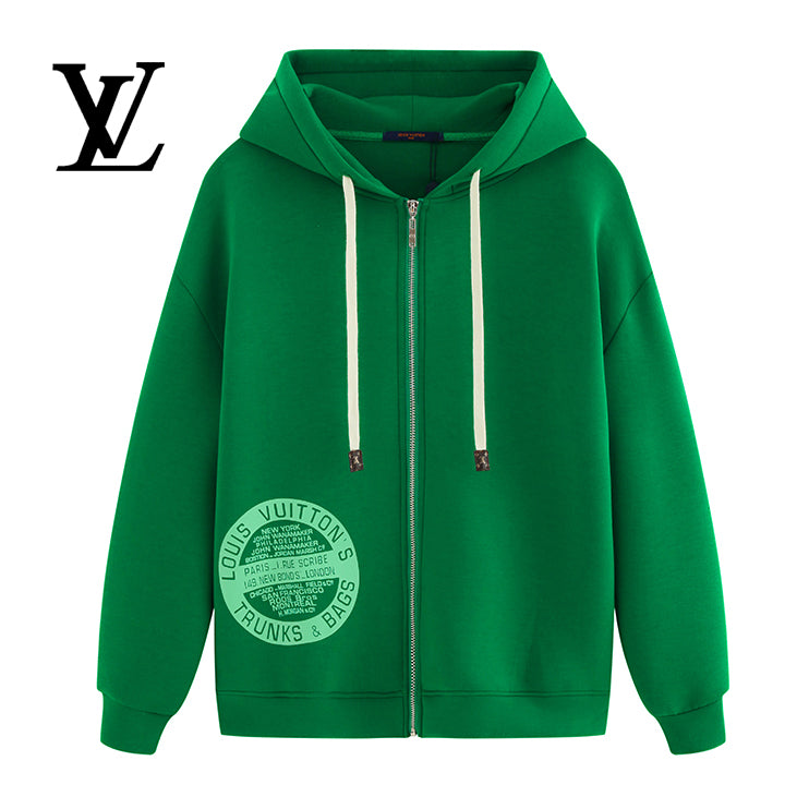 LV Louis Vuitton Newest Fashion Women Men Casual Print Hoodie Zipper Cardigan Sweatshirt Jacket Coat