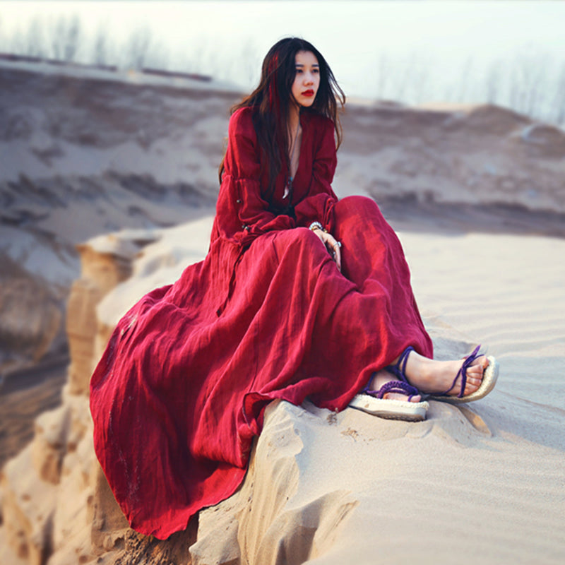 red bohemian maxi dress