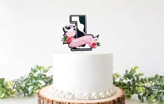 Cow Cake Topper/ Pink Cow Print Cake Topper/ Baby Cow Cake Topper/ Pink  Baby Cow Cake Topper/ Pink Farm Cake Topper/ Custom Cake Topper 