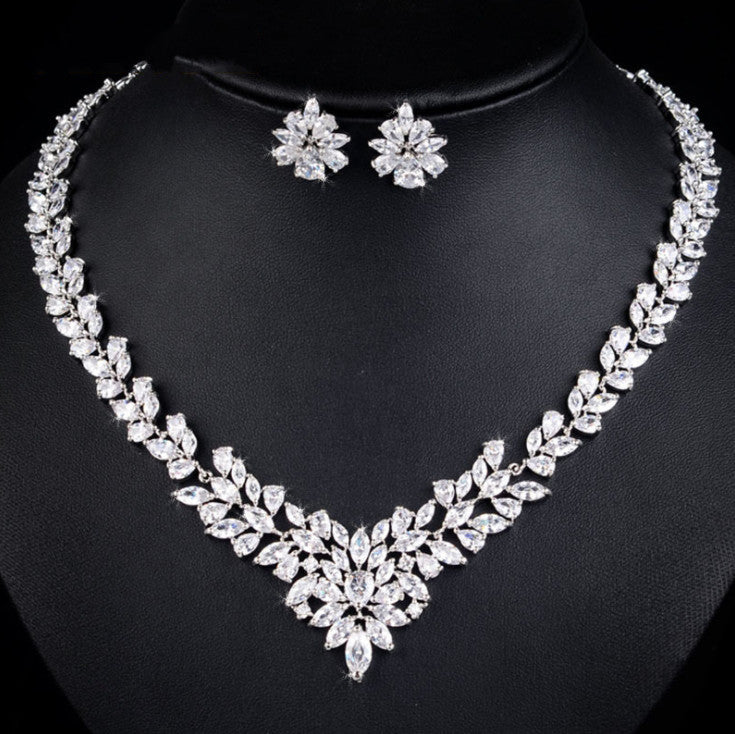 MyKay Classic Flower Marquise CZ Diamond Bridal Set