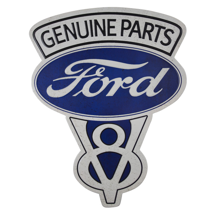 Download Vintage Ford V8 Genuine Parts Embossed Metal Sign - AmericanArtDecor.com