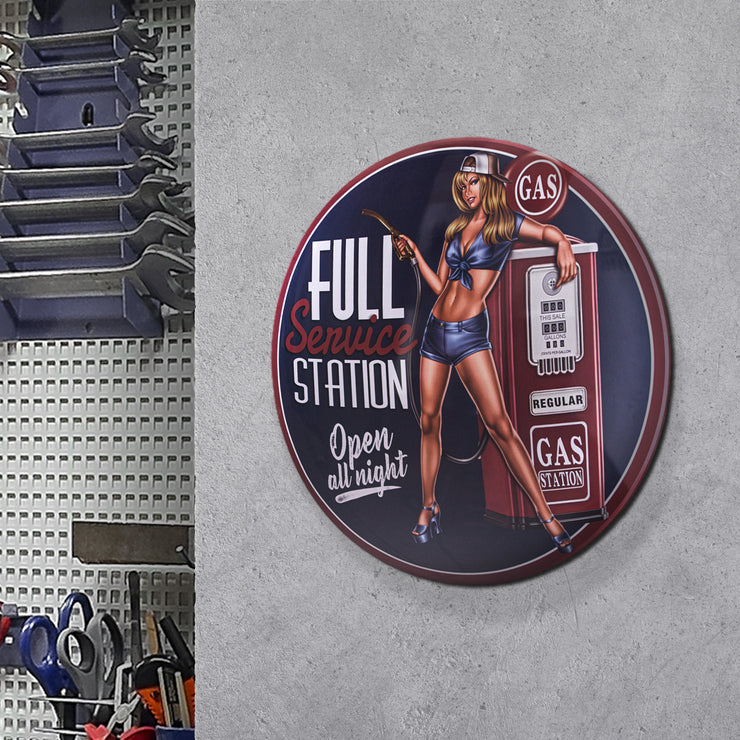 Gas Station Pinup Girl 15 Dome Metal Sign 4539