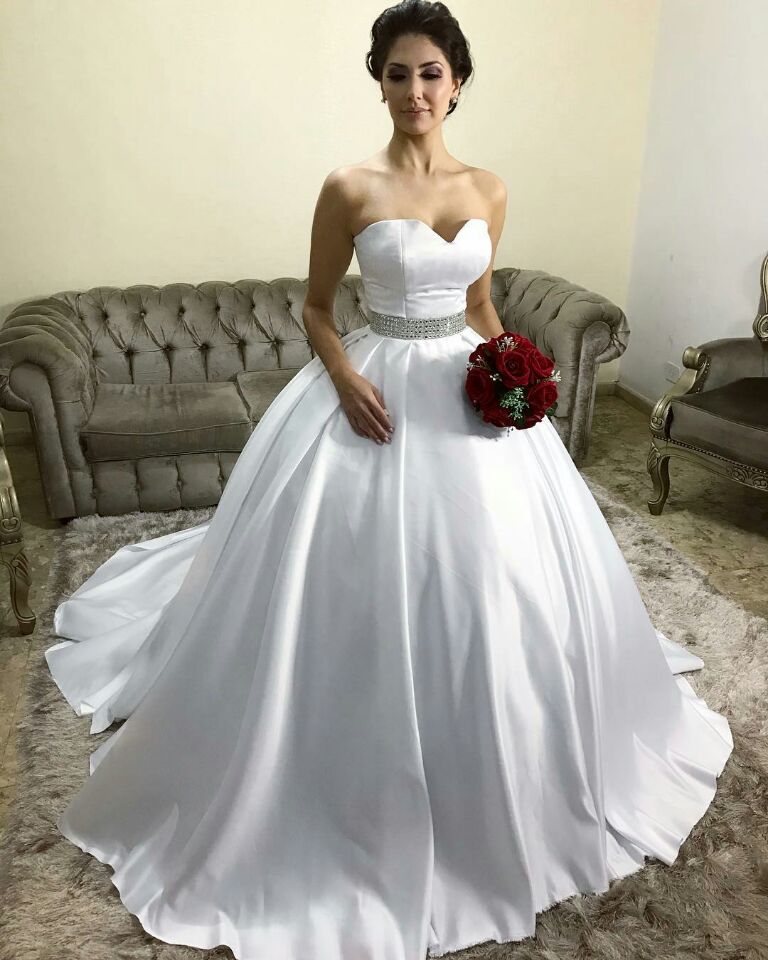 Simple Satin Sweetheart Ball Gown Wedding Dresses with ...