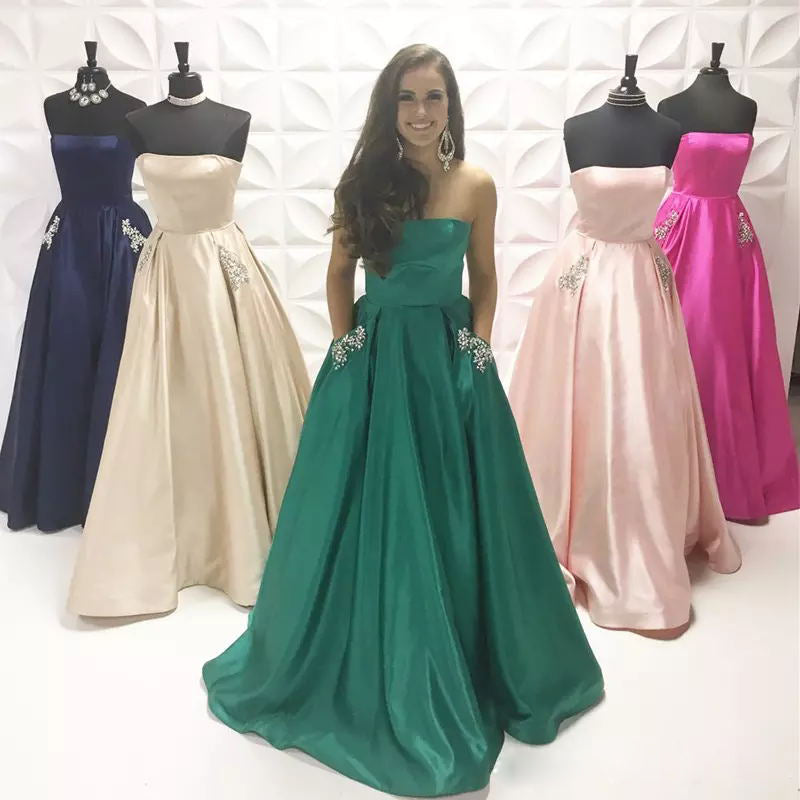 strapless prom dress with pockets