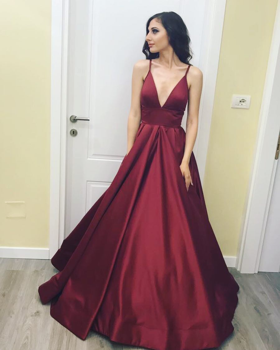 burgundy satin gown