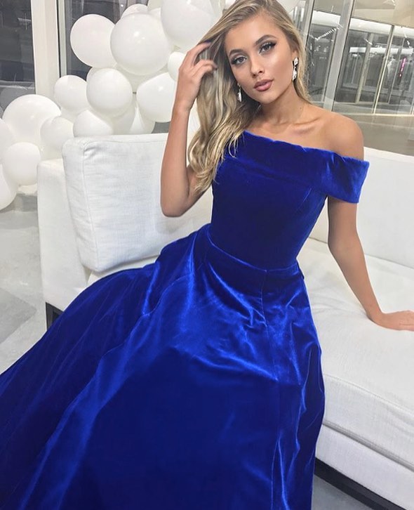 blue velvet dress long