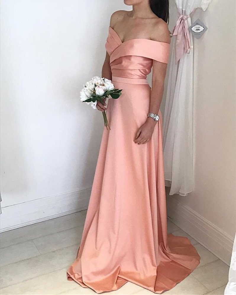 peach off shoulder gown