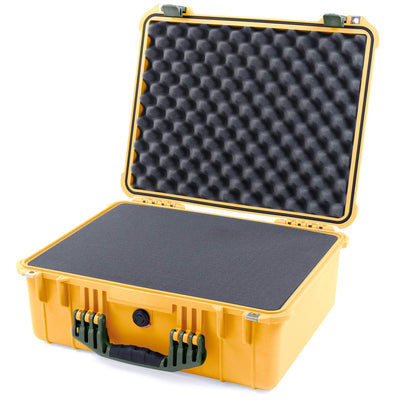 Pelican 1550 Case, Yellow with OD Green Handle & Latches Pick & Pluck Foam with Convolute Lid Foam ColorCase 015500-0001-240-130