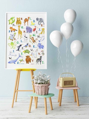 animal alphabet nursery print