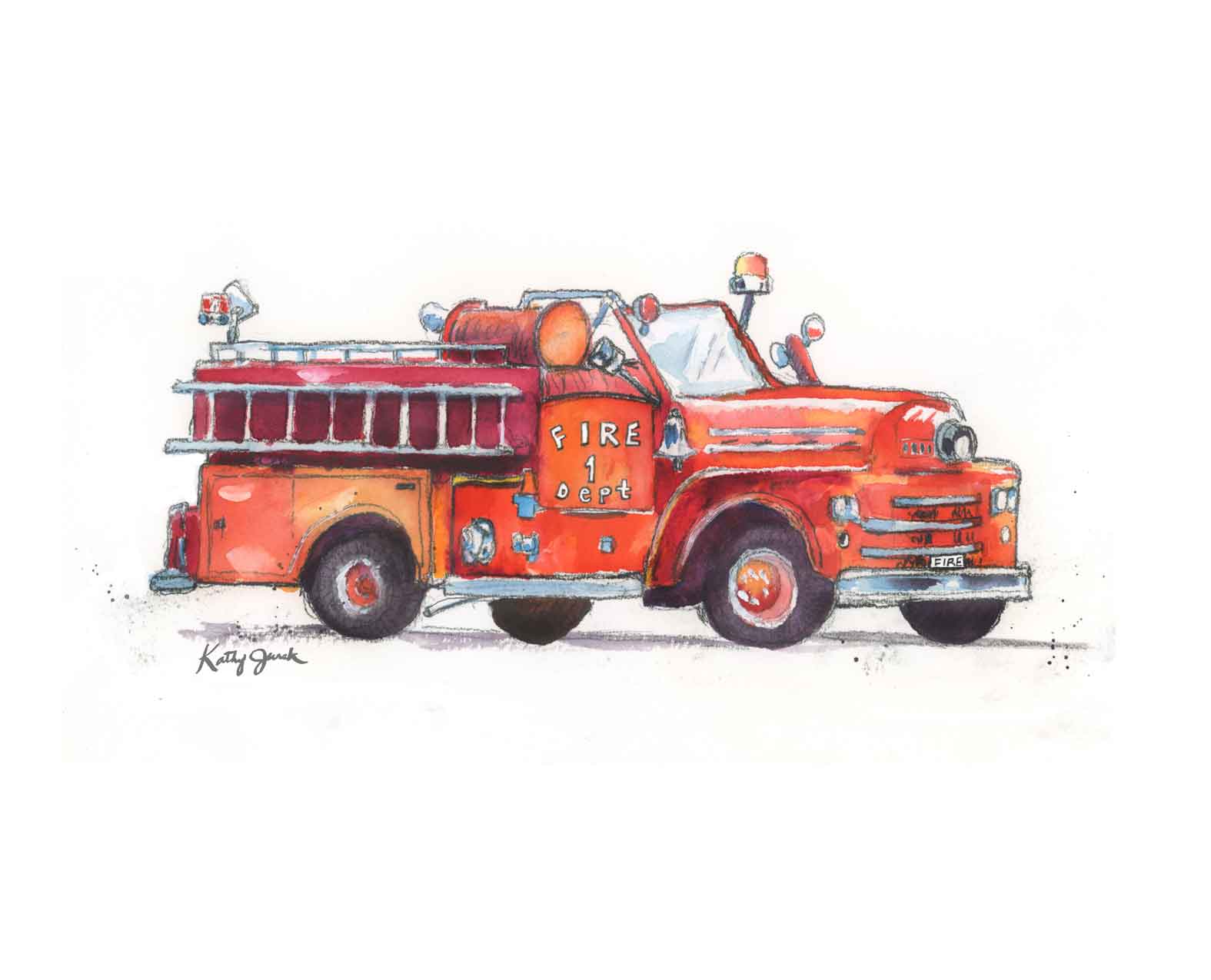 Vintage Fire Truck Print  Nursery & Kids' Wall Art – Little Splashes of  Color