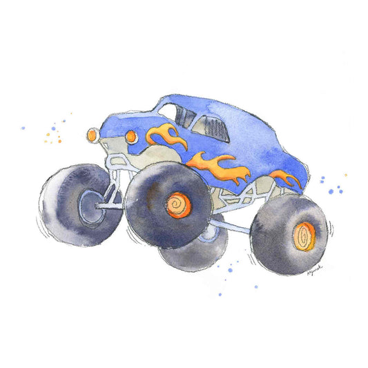 blue monster truck art prints for kids