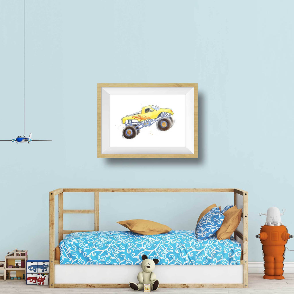 Yellow Monster Truck Print Boys Room Decor Nursery Art