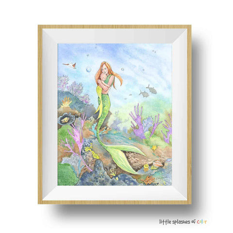 Green Mermaid Nursery Art Print Little Splashes Of Color Llc