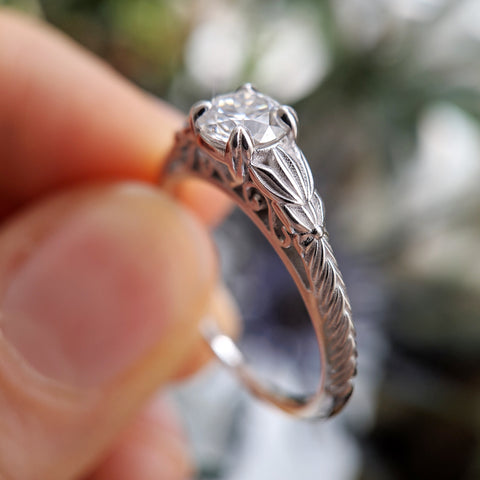 1 Carat Custom Antique Emerald Halo Diamond Engagement Ring