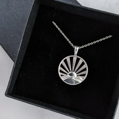 Sterling silver sunset necklace in a black gift box