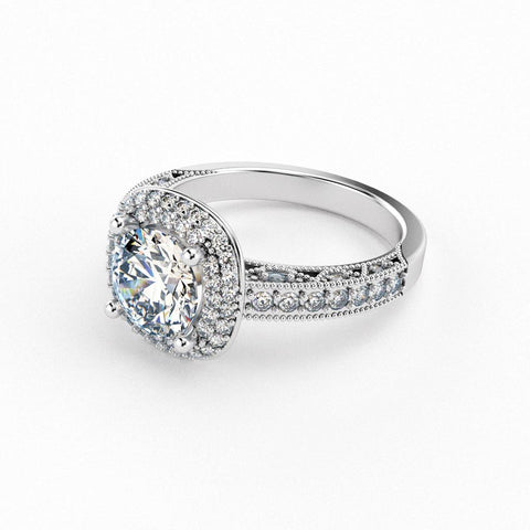 Christine Alaniz Designs cushion double halo engagement ring with a pavé shank