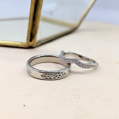 christine alaniz designs engraved braid and pave matching wedding ring set