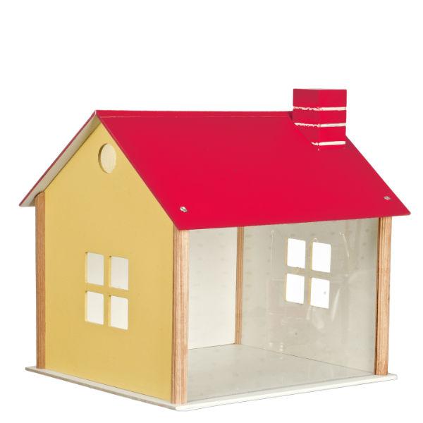 wooden dollhouse red roof