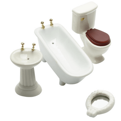 4-Piece White Porcelain Dollhouse Miniature Bathroom Set – Little