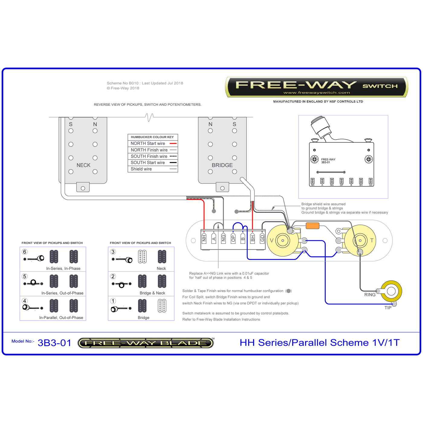 Free Way 3b3 01 Tele Switch Motor City Guitar