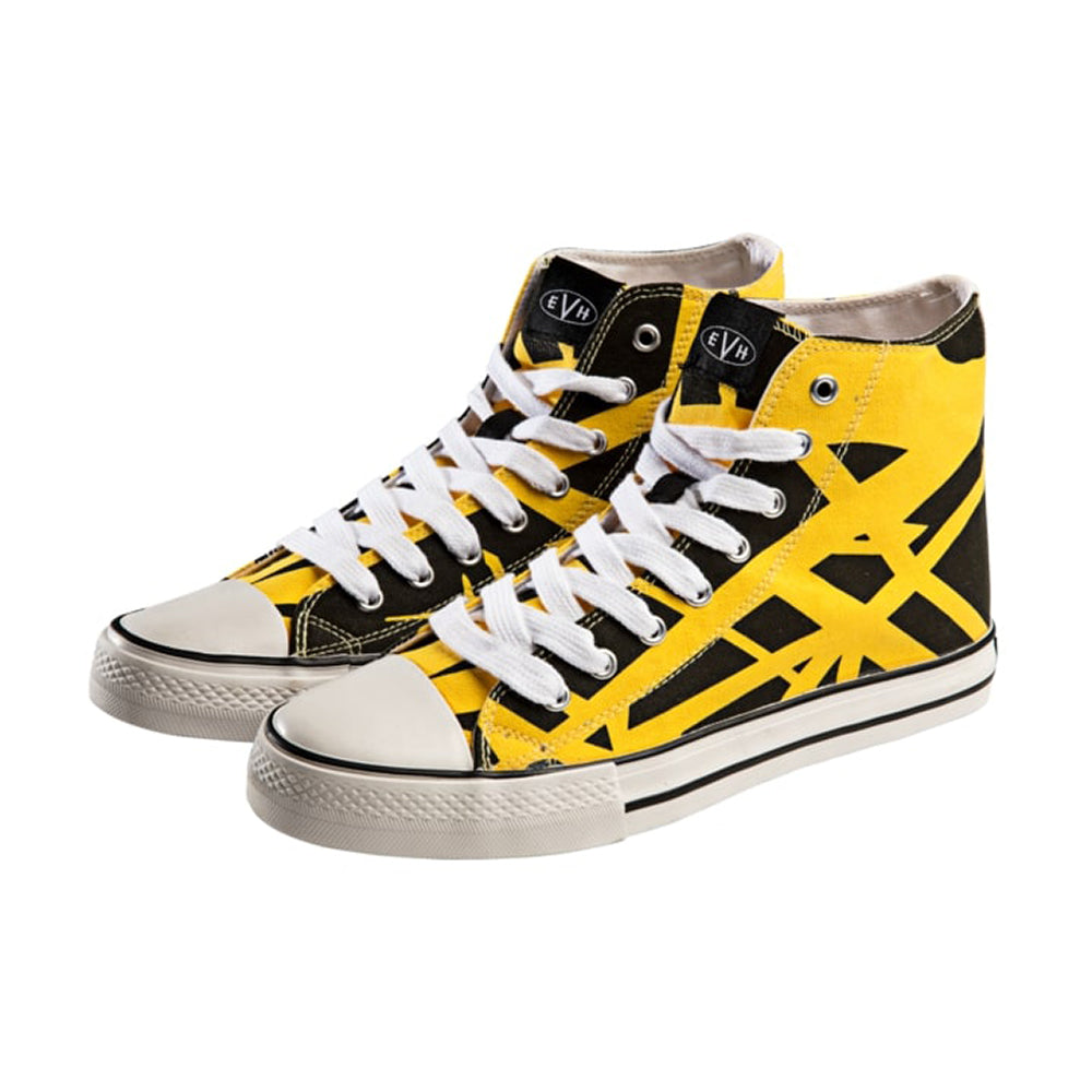 black and yellow high tops