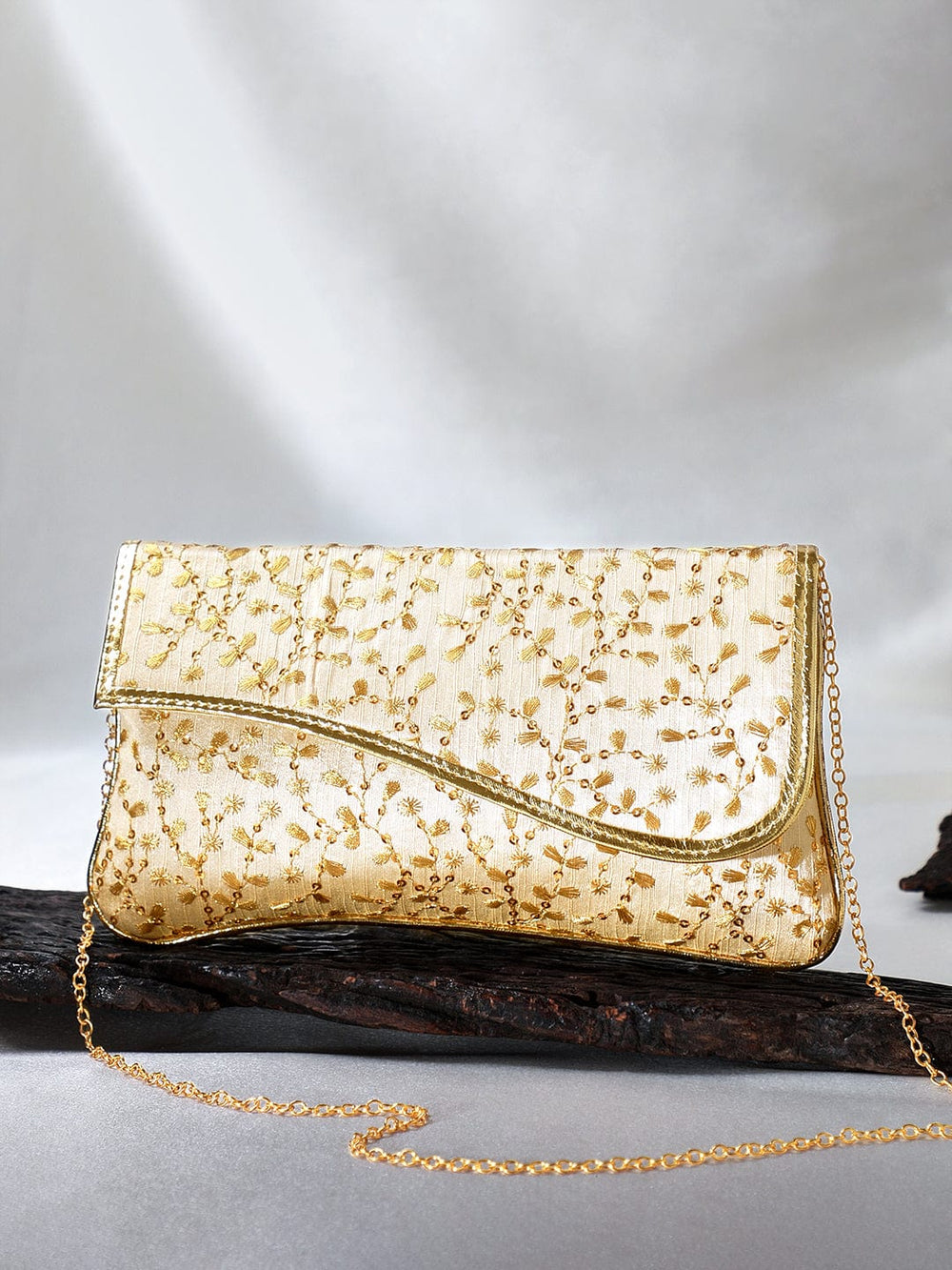 Rubans White Clutch Bags with Pearl and Stone Embellishment