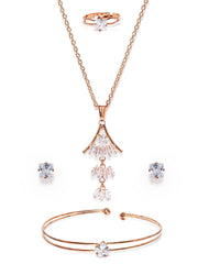 Rubans Rose Gold Plated Chain Necklace With AD Studded Pendant Necklace Set