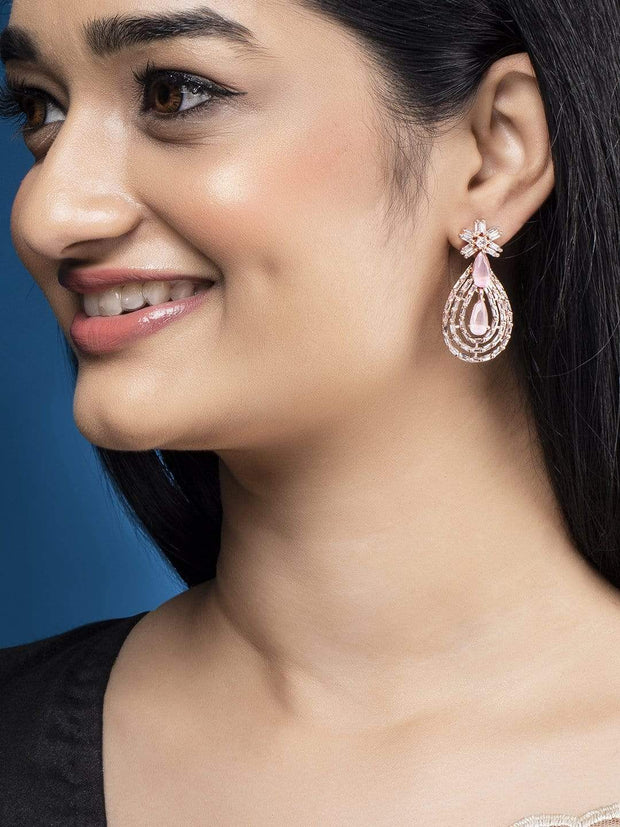 Rubans Rosette Pink Silver Studded Earrings Earrings