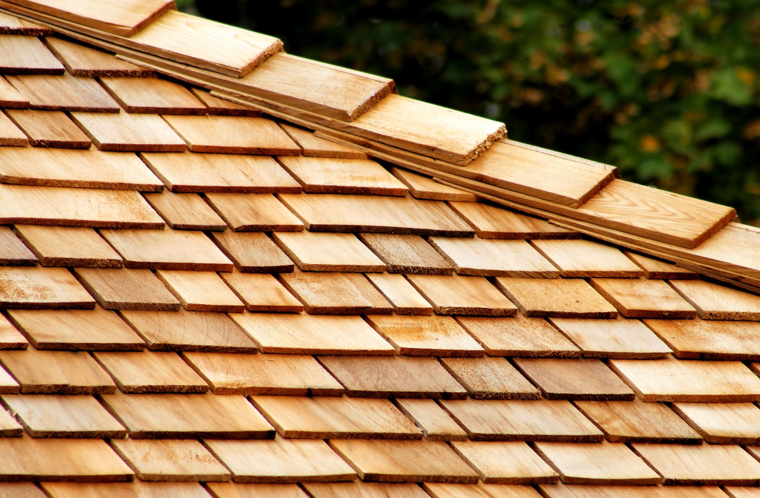 Cedar shingle roof, freshly installed.