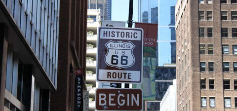 Route 66 sign in downtown Chicago