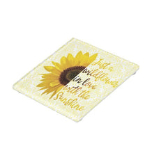 Glass Coaster, Sunflower, Just a Wildflower in Love with Sunshine, Floral with Words