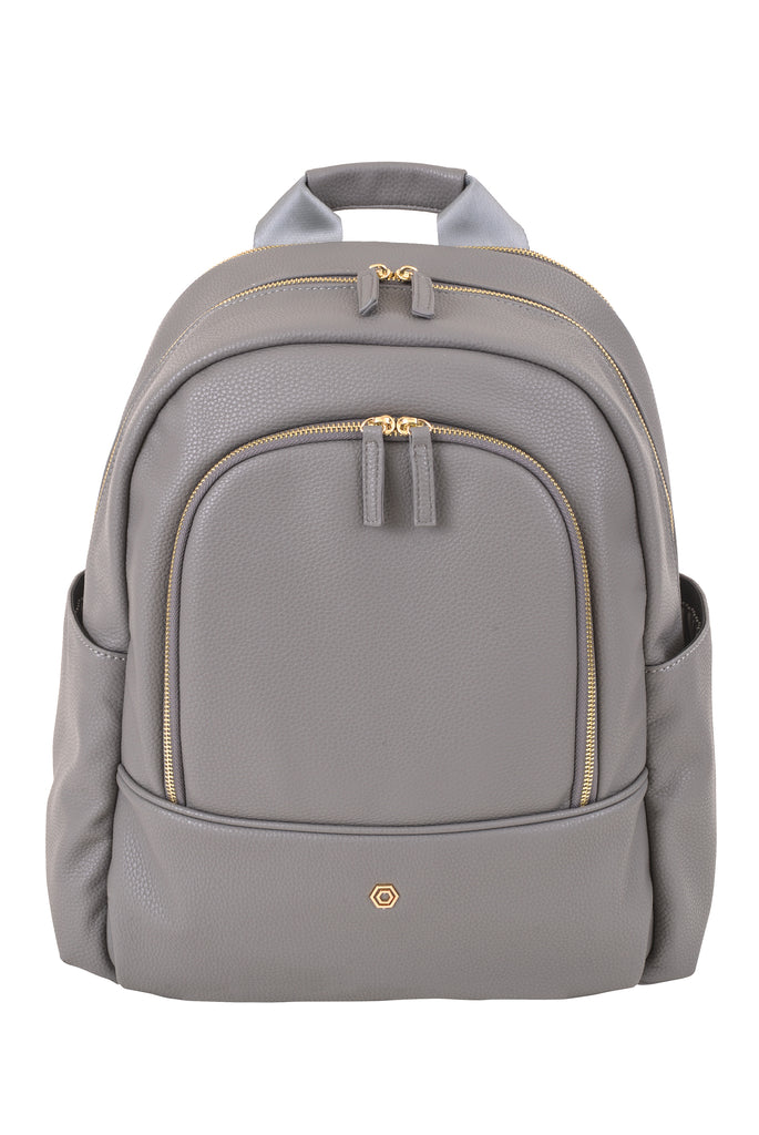 grey faux leather backpack