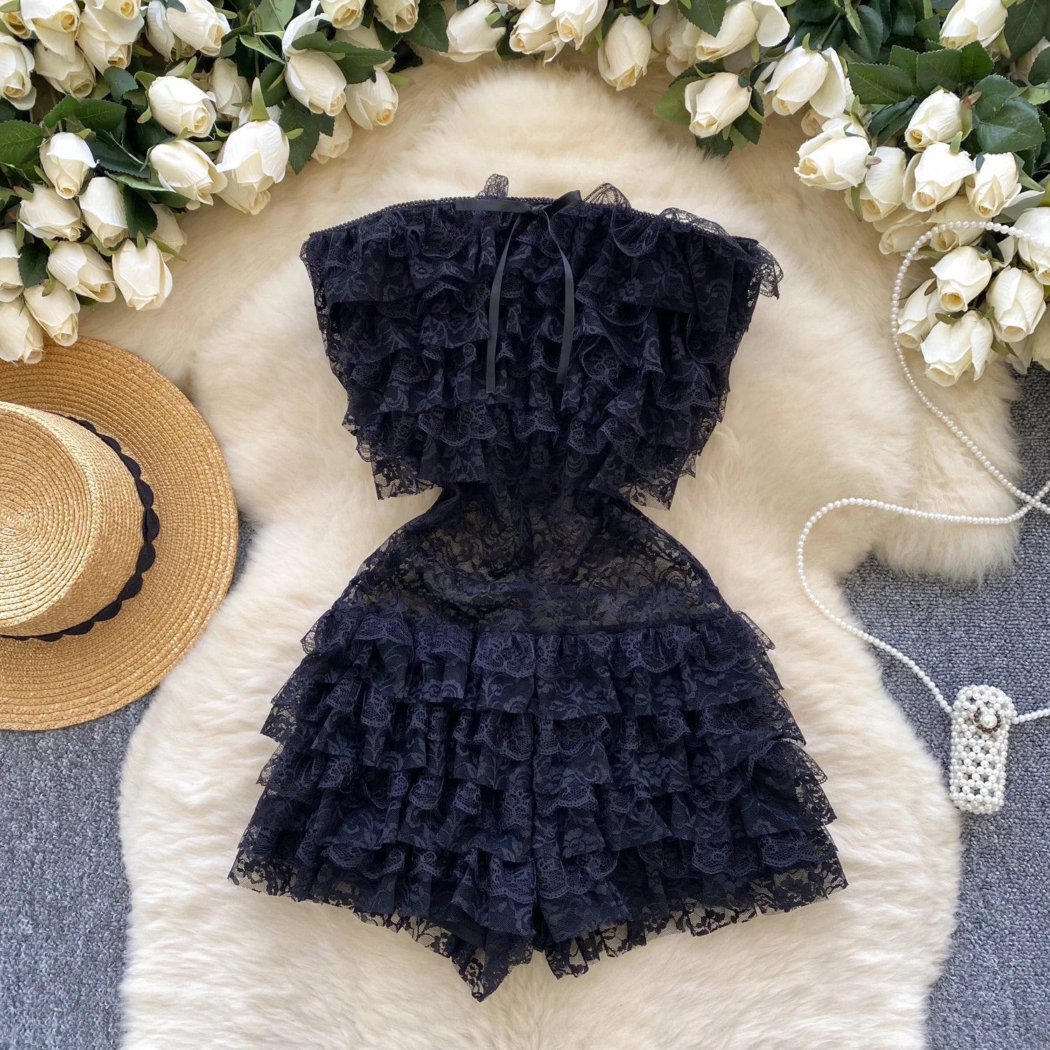 Black Ruffle Romper