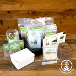 Basic Growing For Health Kit - Sprouts, Microgreens, and Wheatgrass Wood Background