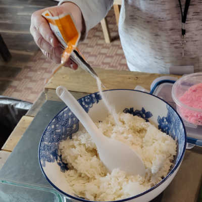 preparing sticky sushi rice