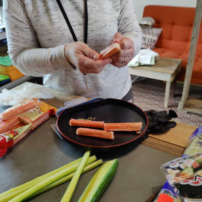 unwrapping imitation crab meat sticks