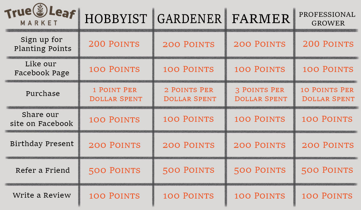 table for how many rewards points you can earn