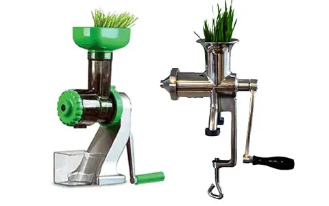 Manual and electric juicers for wheatgrass, vegetables, and fruits