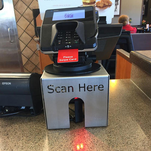 Credit card machine stand for restaurant.