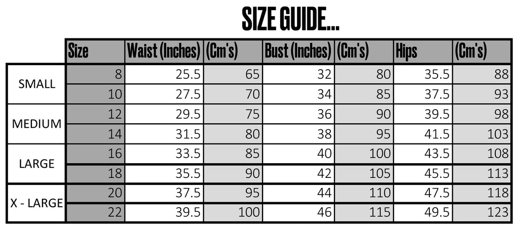 Pop Fit Clothing Size Chart