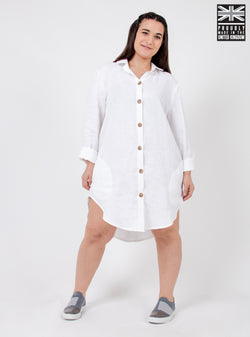 white linen shirt dress long