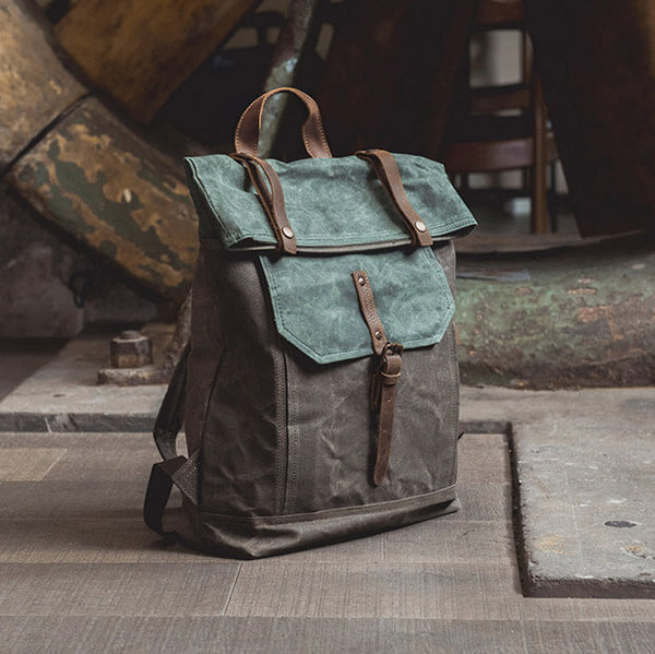 Unisex School Bags, Travel Backpack, Handmade Leather And Waxed Canvas ...